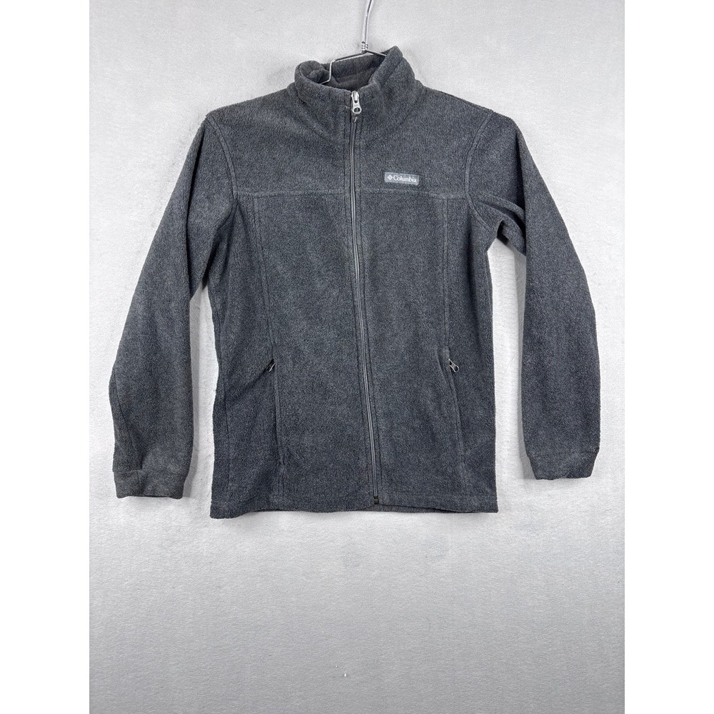 Columbia Boys Fleece Jacket Charcoal Gray Full Zip Mock Neck Large 14/16 374